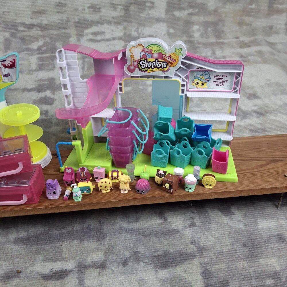 Shopkins Playset Lot Small Mart Grocery Ice Cream Truck Shoe Dazzle Figures Bags
